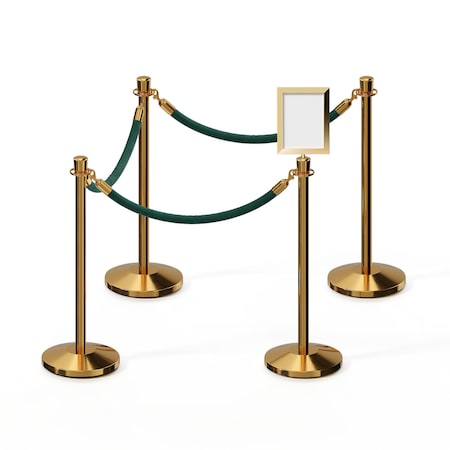 Stanchion Post & Rope Kit Pol.Brass,4CrownTop 3Green Rope 8.5x11V Sign
